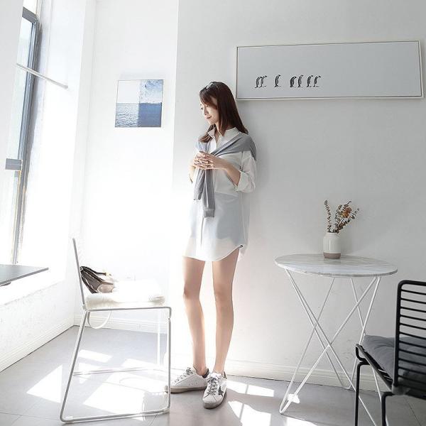 レディース　トップス　シフォン　シャツ　ブラウス　長袖　フェイクスカーフ　ゆったり　無地　カジュアル　大人可愛い　フェミニン　オフィス　お出かけ　デート　デイリー　ホワイト　S　M　送料無料