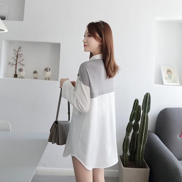 レディース　トップス　シフォン　シャツ　ブラウス　長袖　フェイクスカーフ　ゆったり　無地　カジュアル　大人可愛い　フェミニン　オフィス　お出かけ　デート　デイリー　ホワイト　S　M　送料無料