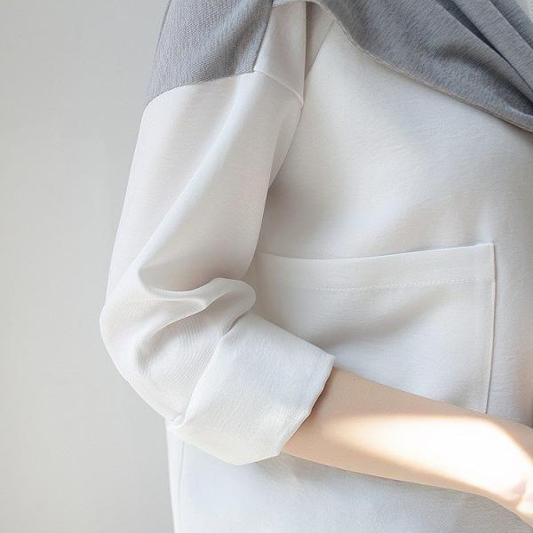 レディース　トップス　シフォン　シャツ　ブラウス　長袖　フェイクスカーフ　ゆったり　無地　カジュアル　大人可愛い　フェミニン　オフィス　お出かけ　デート　デイリー　ホワイト　S　M　送料無料