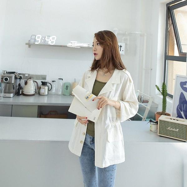 レディース　トップス　シフォン　シャツ　ジャケット　オープンカラー　長袖　無地　カジュアル　大人可愛い　フェミニン　オフィス　お出かけ　デート　デイリー　ホワイト　フリーサイズ　送料無料