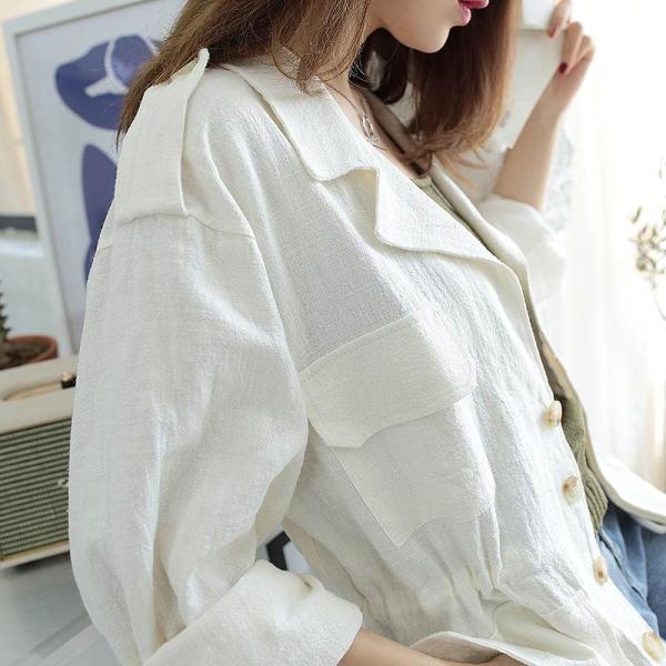 レディース　トップス　シフォン　シャツ　ジャケット　オープンカラー　長袖　無地　カジュアル　大人可愛い　フェミニン　オフィス　お出かけ　デート　デイリー　ホワイト　フリーサイズ　送料無料