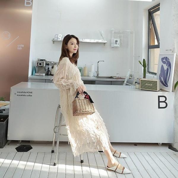 レディース　シフォン　ワンピース　ロング　Vネック　長袖　フレア　無地　カジュアル　大人可愛い　フェミニン　オフィス　お出かけ　デート　デイリー　アプリコット　フリーサイズ　送料無料