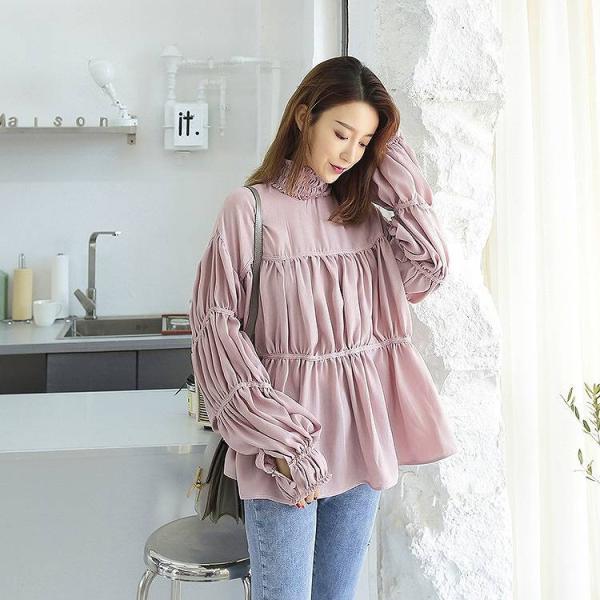 レディース　トップス　シフォン　カットソー　チュニック　長袖　ゆったり　無地　体型カバー　カジュアル　大人可愛い　フェミニン　オフィス　お出かけ　デート　デイリー　ホワイト　ピンク　フリーサイズ　送料無料