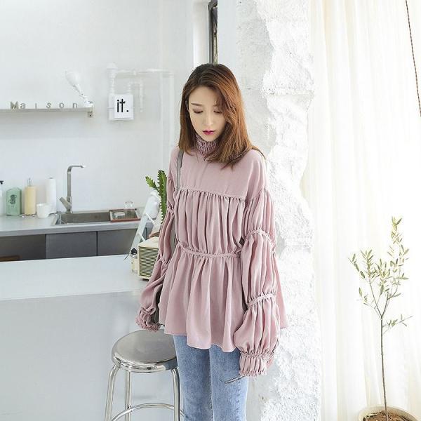 レディース　トップス　シフォン　カットソー　チュニック　長袖　ゆったり　無地　体型カバー　カジュアル　大人可愛い　フェミニン　オフィス　お出かけ　デート　デイリー　ホワイト　ピンク　フリーサイズ　送料無料