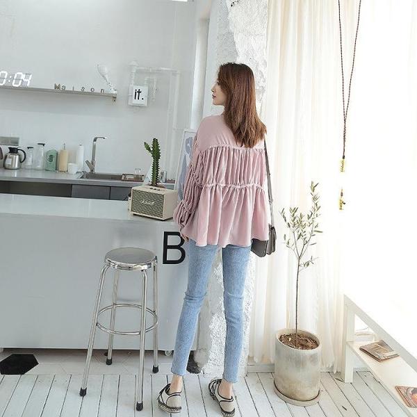 レディース　トップス　シフォン　カットソー　チュニック　長袖　ゆったり　無地　体型カバー　カジュアル　大人可愛い　フェミニン　オフィス　お出かけ　デート　デイリー　ホワイト　ピンク　フリーサイズ　送料無料