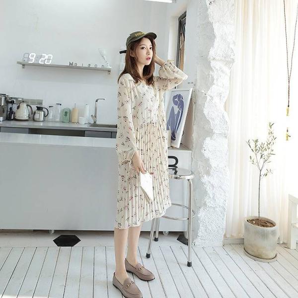 レディース　シフォン　切替　ワンピース　ミディ丈　バルーン袖　Vネック　長袖　フレア　無地　カジュアル　大人可愛い　フェミニン　オフィス　お出かけ　デート　デイリー　ブラック　ベージュ　フリーサイズ　送料無料