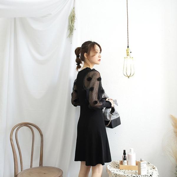 レディース　シフォン　ワンピース　ミモレ丈　バルーン袖　Vネック　長袖　プリーツ　花柄　カジュアル　大人可愛い　フェミニン　オフィス　お出かけ　デート　デイリー　ホワイト　ピンク　フリーサイズ　送料無料