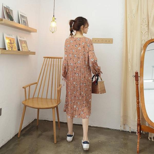 レディース　シフォン　切替　ワンピース　ミディ丈　バルーン袖　Vネック　長袖　フレア　無地　カジュアル　大人可愛い　フェミニン　オフィス　お出かけ　デート　デイリー　ブラック　ベージュ　フリーサイズ　送料無料