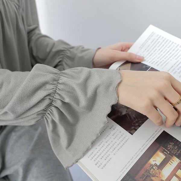 レディース　トップス　カットソー　Vネック　長袖　チョーカー　アンブレラスリーブ　無地　カジュアル　大人可愛い　フェミニン　オフィス　お出かけ　デート　デイリー　グレー　フリーサイズ　送料無料