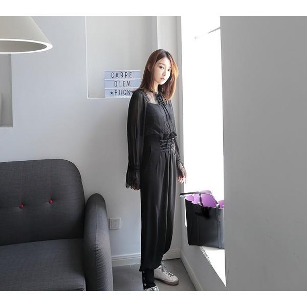 レディース　トップス　シフォン　カットソー　長袖　レース　アンブレラスリーブ　無地　カジュアル　大人可愛い　フェミニン　オフィス　お出かけ　デート　デイリー　ブラック　ベージュ　S　M　L　送料無料