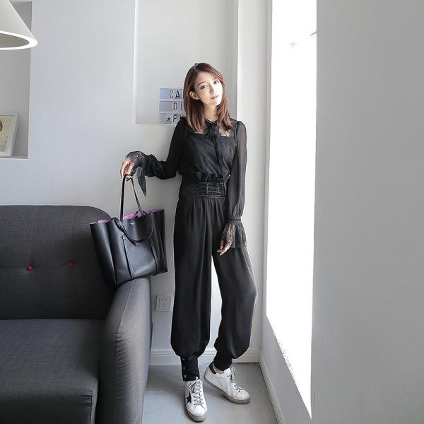 レディース　ボトムス　ワイド　ジョガーパンツ　ロングパンツ　カジュアル　大人可愛い　エレガント　フェミニン　オフィス　お出かけ　デート　デイリー　ブラック　S　M　L　送料無料