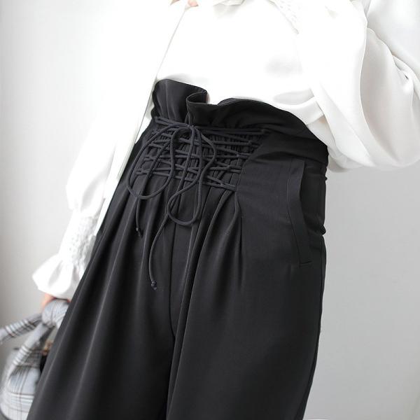 レディース　ボトムス　ワイド　ジョガーパンツ　ロングパンツ　カジュアル　大人可愛い　エレガント　フェミニン　オフィス　お出かけ　デート　デイリー　ブラック　S　M　L　送料無料