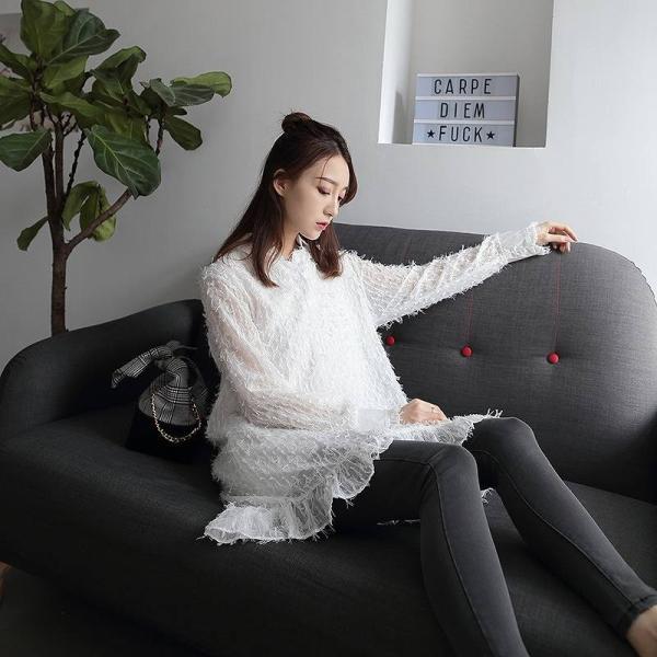 レディース　トップス　シフォン　カットソー　チュニック　長袖　ゆったり　無地　カジュアル　大人可愛い　フェミニン　オフィス　お出かけ　デート　デイリー　ホワイト　フリーサイズ　送料無料