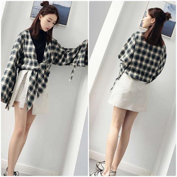 レディース　チェック柄　ブラウス　羽織　シャツ　長袖　キャンディスリーブ　フレアスリーブ　春　夏　トップス　カジュアル　キュート　可愛い　フェミニン　きれいめ　上品　エレガント　おしゃれ　お出かけ　オフィス　デート　デイリー　送料無料