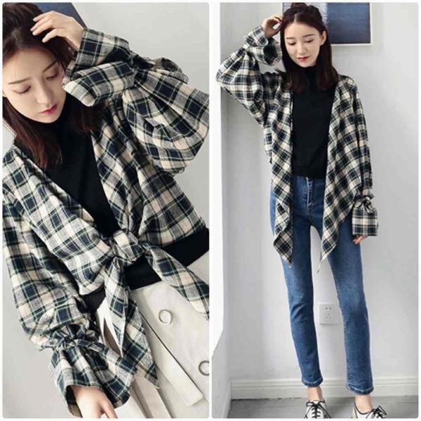 レディース　チェック柄　ブラウス　羽織　シャツ　長袖　キャンディスリーブ　フレアスリーブ　春　夏　トップス　カジュアル　キュート　可愛い　フェミニン　きれいめ　上品　エレガント　おしゃれ　お出かけ　オフィス　デート　デイリー　送料無料