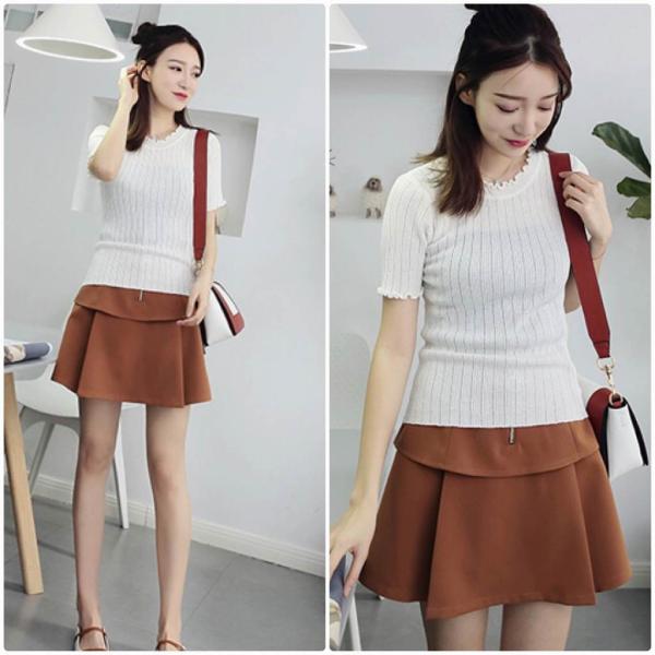 レディース　ぺプラムスカート　ハイウエスト　ミニ丈　無地　シンプル　ジッパー　ボトムス　カジュアル　キュート　大人　可愛い　フェミニン　きれいめ　おしゃれ　お出かけ　デイリー　二次会　お呼ばれ　キャラメル　S　M　L　サイズ　送料無料