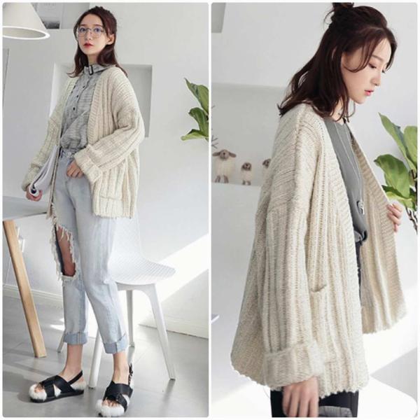 レディース　カーディガン　ニット　セーター　Vネック　羽織　長袖　無地　シンプル　トップス　カジュアル　キュート　大人　可愛い　フェミニン　おしゃれ　お出かけ　オフィス　デイリー　普段着　グリーン　ベージュ　フリーサイズ　ワンサイズ　送料無料