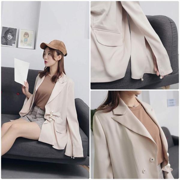 レディース　テーラードジャケット　フレアスリーブ　スリット　スーツ　シンプル　アウター　カジュアル　長袖　キュート　大人　可愛い　フェミニン　きれいめ　エレガント　おしゃれ　お出かけ　デイリー　オフィス　普段着　ベージュ　S　M　サイズ　送料無料