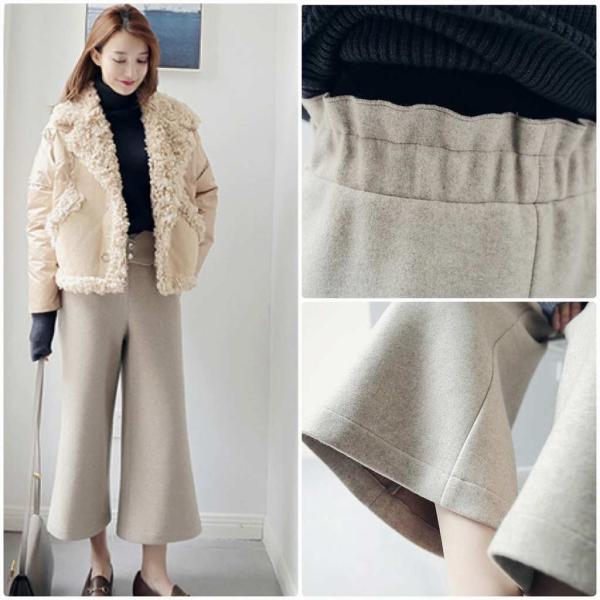 レディース　ワイドレッグパンツ　ハイウエスト　半端丈　クロップドパンツ　シンプル　ボトムス　カジュアル　キュート　可愛い　フェミニン　きれいめ　エレガント　おしゃれ　お出かけ　オフィス　デイリー　普段着　ベージュ　S　M　L　サイズ　送料無料