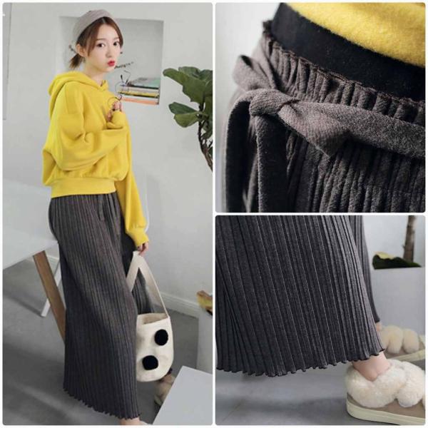 レディース　プリーツ　ワイドレッグパンツ　ハイウエスト　アンクル丈　半端丈　クロップドパンツ　シンプル　ボトムス　カジュアル　キュート　可愛い　フェミニン　きれいめ　エレガント　おしゃれ　お出かけ　オフィス　デイリー　グレー　フリーサイズ　送料無料