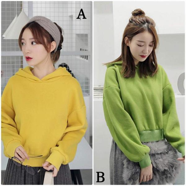 レディース　パーカー　フード付き　スウェット　無地　オーバーサイズ　ゆったり　プルオーバー　長袖　トレーナー　トップス　カジュアル　キュート　大人　可愛い　フェミニン　おしゃれ　デイリー　普段着　イエロー　グリーン　フリーサイズ　ワンサイズ　送料無料