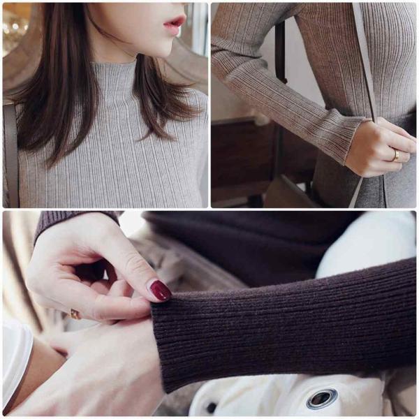 レディース　ハイネック　ニット　セーター　カットソー　スリム　タイト　長袖　シンプル　トップス　カジュアル　キュート　大人　可愛い　フェミニン　おしゃれ　お出かけ　オフィス　デイリー　普段着　グレー　フリーサイズ　ワンサイズ　送料無料