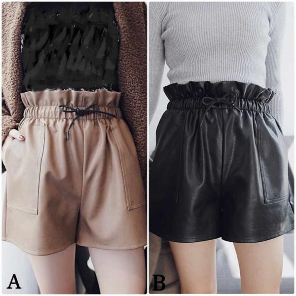 レディース　ショートパンツ　短パン　ハイウエスト　ホットパンツ　ウエスト　紐　ボトムス　カジュアル　キュート　可愛い　フェミニン　きれいめ　おしゃれ　お出かけ　デイリー　普段着　ブラック　カーキ　S　M　L　サイズ　送料無料