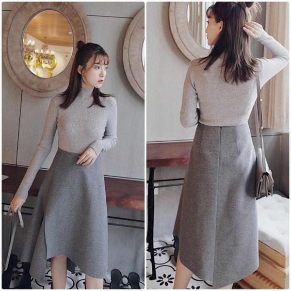 レディース　ウールスカート　ハイウエスト　フィッシュテールスカート　ミモレ丈　ボトムス　カジュアル　キュート　大人　可愛い　フェミニン　きれいめ　おしゃれ　お出かけ　デイリー　二次会　お呼ばれ　グレー　S　M　L　サイズ　送料無料