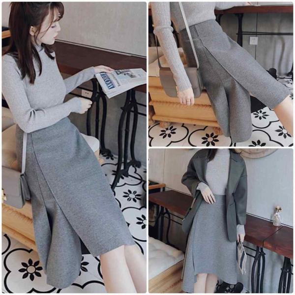 レディース　ウールスカート　ハイウエスト　フィッシュテールスカート　ミモレ丈　ボトムス　カジュアル　キュート　大人　可愛い　フェミニン　きれいめ　おしゃれ　お出かけ　デイリー　二次会　お呼ばれ　グレー　S　M　L　サイズ　送料無料