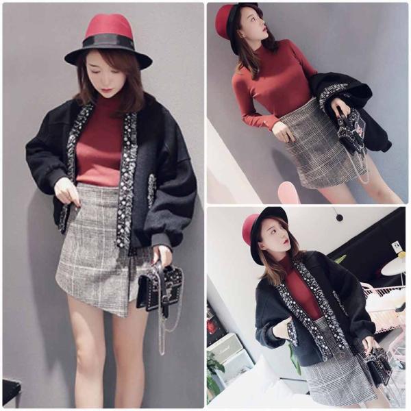 レディース　ウールスカート　ハイウエスト　チェック柄　スリム　ミニ丈　ボトムス　カジュアル　キュート　大人　可愛い　フェミニン　きれいめ　おしゃれ　お出かけ　デイリー　二次会　お呼ばれ　グレー　S　M　L　サイズ　送料無料