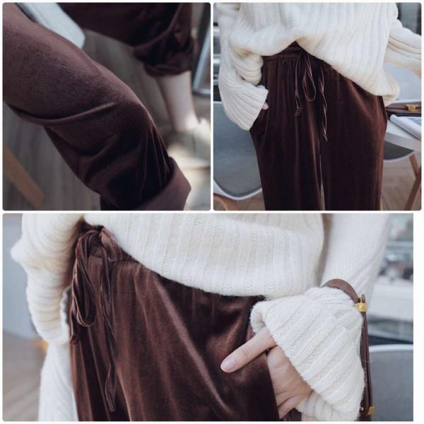 レディース　ストレートパンツ　ベルベット　シンプル　ボトムス　カジュアル　キュート　可愛い　フェミニン　きれいめ　エレガント　おしゃれ　お出かけ　オフィス　デイリー　普段着　ブラウン　フリーサイズ　ワンサイズ　送料無料
