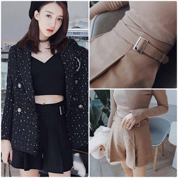 レディース　ショートパンツ　短パン　ハイウエスト　ショーツ　ホットパンツ　ベルト　ボトムス　カジュアル　キュート　可愛い　フェミニン　きれいめ　おしゃれ　お出かけ　デイリー　普段着　ブラック　カーキ　S　M　L　サイズ　送料無料