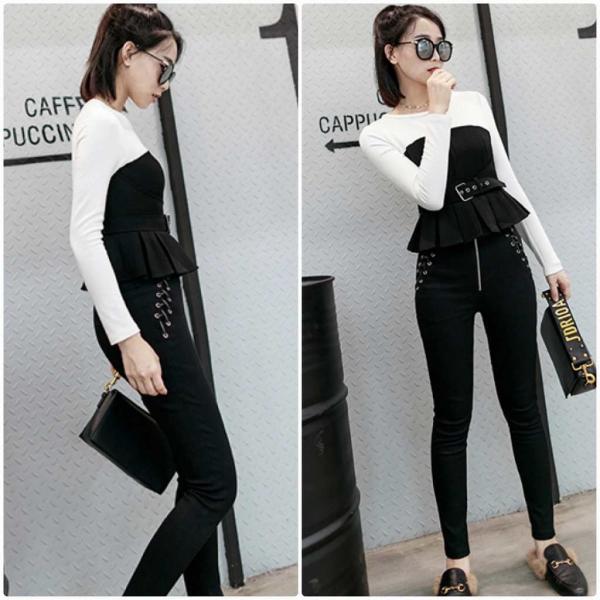 レディース　レイヤード風　チューブトップ　Tシャツ　ブラウス　シャツ　ハイウエスト　長袖　トップス　カジュアル　キュート　可愛い　フェミニン　きれいめ　上品　エレガント　おしゃれ　お出かけ　オフィス　デート　デイリー　ブラック　S　M　L　サイズ　送料無料