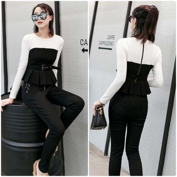 レディース　レイヤード風　チューブトップ　Tシャツ　ブラウス　シャツ　ハイウエスト　長袖　トップス　カジュアル　キュート　可愛い　フェミニン　きれいめ　上品　エレガント　おしゃれ　お出かけ　オフィス　デート　デイリー　ブラック　S　M　L　サイズ　送料無料