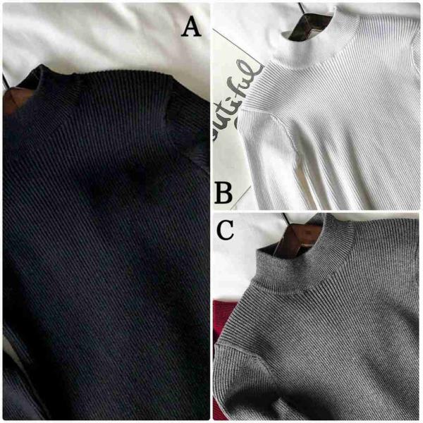 レディース　ハイネック　ニット　セーター　カットソー　スリム　タイト　長袖　シンプル　トップス　カジュアル　キュート　大人　可愛い　フェミニン　おしゃれ　お出かけ　オフィス　デイリー　普段着　ブラック　グレー　ホワイト　フリーサイズ　ワンサイズ　送料無料