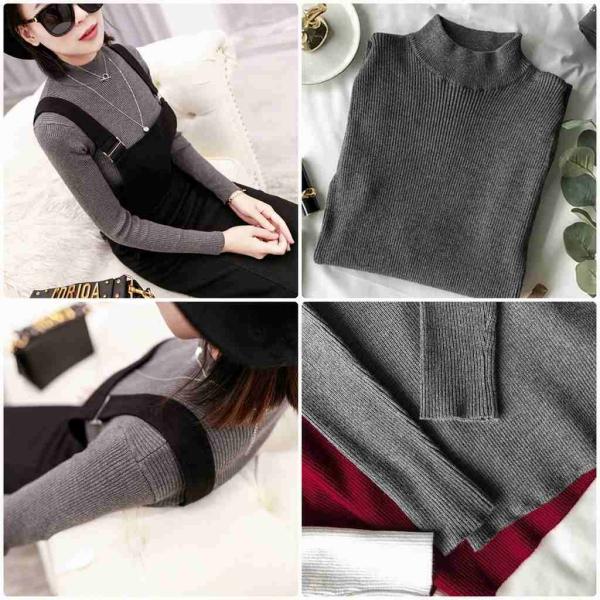 レディース　ハイネック　ニット　セーター　カットソー　スリム　タイト　長袖　シンプル　トップス　カジュアル　キュート　大人　可愛い　フェミニン　おしゃれ　お出かけ　オフィス　デイリー　普段着　ブラック　グレー　ホワイト　フリーサイズ　ワンサイズ　送料無料