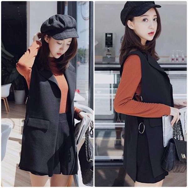 レディース　ジャケット　ベスト　ノースリーブ　無地　シンプル　トップス　カジュアル　キュート　大人　可愛い　フェミニン　おしゃれ　お出かけ　普段着　オフィス　デイリー　ブラック　フリーサイズ　ワンサイズ　送料無料