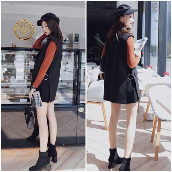 レディース　ジャケット　ベスト　ノースリーブ　無地　シンプル　トップス　カジュアル　キュート　大人　可愛い　フェミニン　おしゃれ　お出かけ　普段着　オフィス　デイリー　ブラック　フリーサイズ　ワンサイズ　送料無料