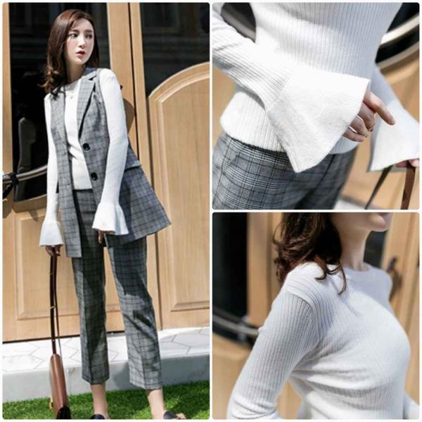 レディース　ニット　フレアスリーブ　セーター　カットソー　スリム　タイト　長袖　シンプル　トップス　カジュアル　キュート　大人　可愛い　フェミニン　おしゃれ　お出かけ　オフィス　デイリー　普段着　ブラック　ピンク　ホワイト　フリーサイズ　送料無料