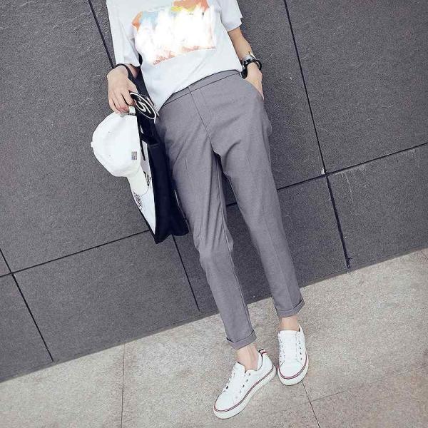 レディース　アンクルパンツ　半端丈　クロップド　シンプル　ボトムス　カジュアル　キュート　可愛い　フェミニン　きれいめ　エレガント　おしゃれ　お出かけ　オフィス　デイリー　普段着　グレー　S　M　L　サイズ　送料無料