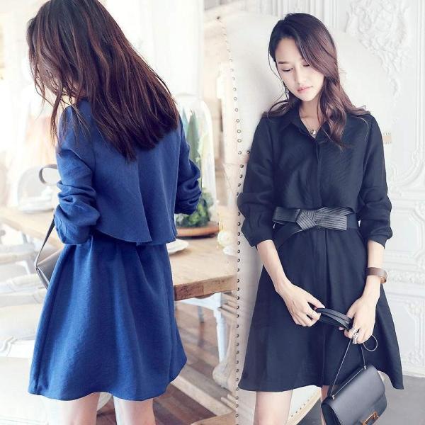 レディース　リネン　ワンピース　シャツワンピ　腰紐　ミニ丈　ハイウエスト　長袖　カジュアル　キュート　可愛い　フェミニン　きれいめ　上品　エレガント　おしゃれ　お出かけ　お呼ばれ　ブルー　ブラック　S　M　L　サイズ　送料無料