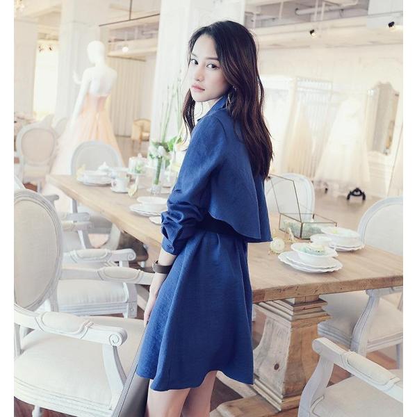 レディース　リネン　ワンピース　シャツワンピ　腰紐　ミニ丈　ハイウエスト　長袖　カジュアル　キュート　可愛い　フェミニン　きれいめ　上品　エレガント　おしゃれ　お出かけ　お呼ばれ　ブルー　ブラック　S　M　L　サイズ　送料無料