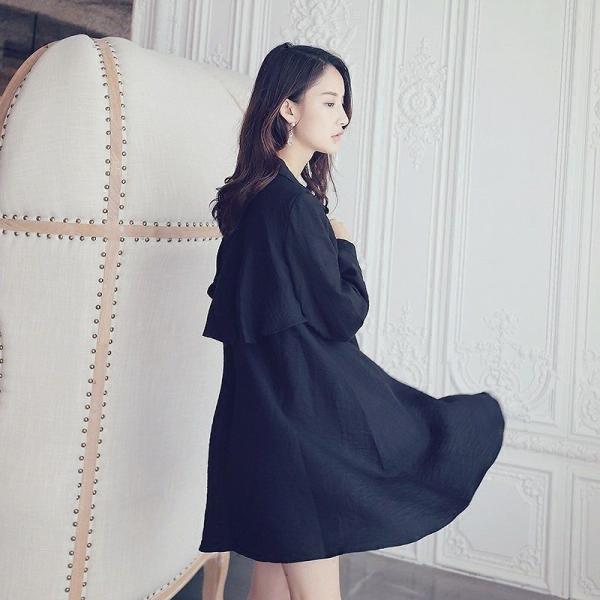 レディース　リネン　ワンピース　シャツワンピ　腰紐　ミニ丈　ハイウエスト　長袖　カジュアル　キュート　可愛い　フェミニン　きれいめ　上品　エレガント　おしゃれ　お出かけ　お呼ばれ　ブルー　ブラック　S　M　L　サイズ　送料無料