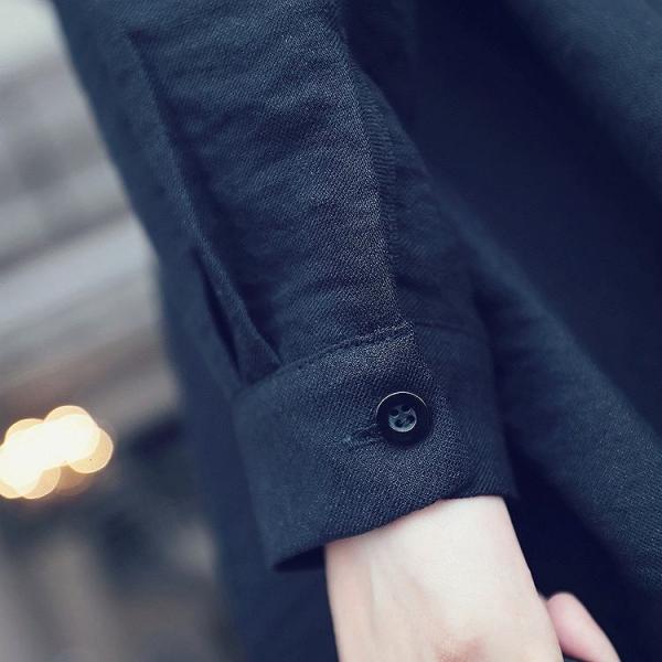 レディース　リネン　ワンピース　シャツワンピ　腰紐　ミニ丈　ハイウエスト　長袖　カジュアル　キュート　可愛い　フェミニン　きれいめ　上品　エレガント　おしゃれ　お出かけ　お呼ばれ　ブルー　ブラック　S　M　L　サイズ　送料無料