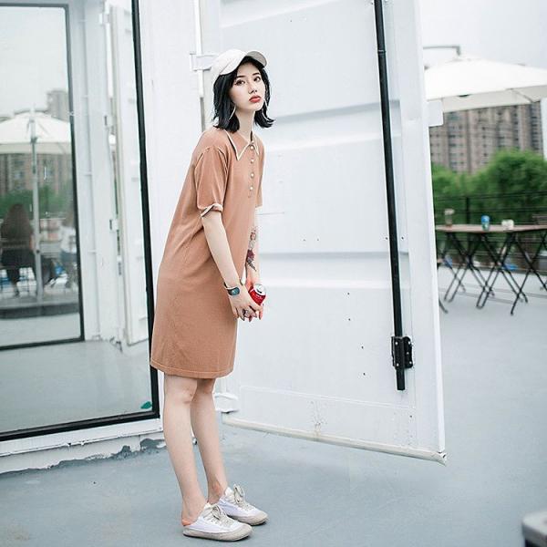 レディース　ワンピース　Tシャツワンピ　ミニ丈　半袖　シンプル　カジュアル　キュート　可愛い　フェミニン　きれいめ　上品　エレガント　おしゃれ　お出かけ　お呼ばれ　コーヒー　フリーサイズ　ワンサイズ　送料無料