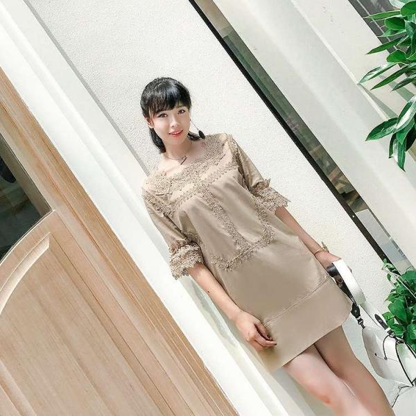 レディース　ワンピース　フレアスリーブ　レース　透け感　ミニ丈　半袖　シンプル　カジュアル　キュート　可愛い　フェミニン　きれいめ　上品　エレガント　おしゃれ　お出かけ　お呼ばれ　カーキ　フリーサイズ　ワンサイズ　送料無料