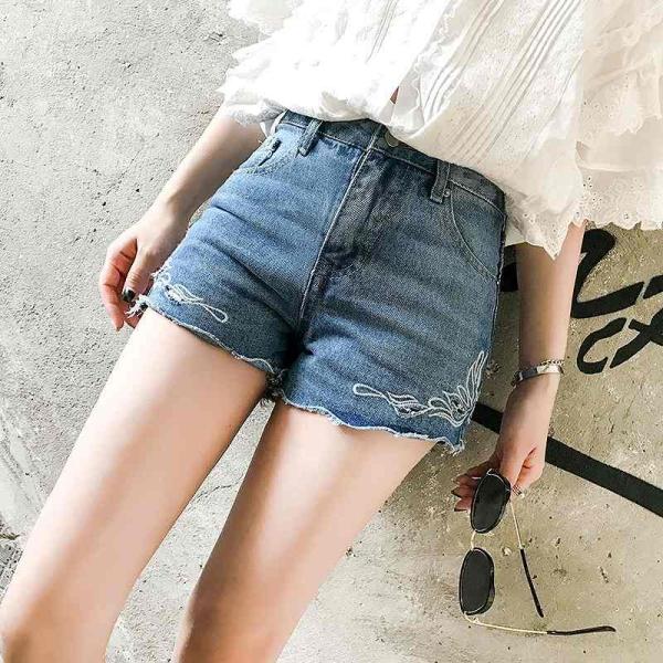 レディース　カットオフデニム　ショートパンツ　短パン　ジーンズ　刺繍　シンプル　ボトムス　カジュアル　キュート　可愛い　フェミニン　きれいめ　エレガント　おしゃれ　お出かけ　デイリー　オフィス　普段着　ブルー　S　M　L　XL　サイズ　送料無料