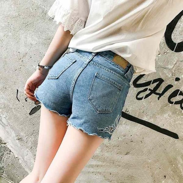 レディース　カットオフデニム　ショートパンツ　短パン　ジーンズ　刺繍　シンプル　ボトムス　カジュアル　キュート　可愛い　フェミニン　きれいめ　エレガント　おしゃれ　お出かけ　デイリー　オフィス　普段着　ブルー　S　M　L　XL　サイズ　送料無料