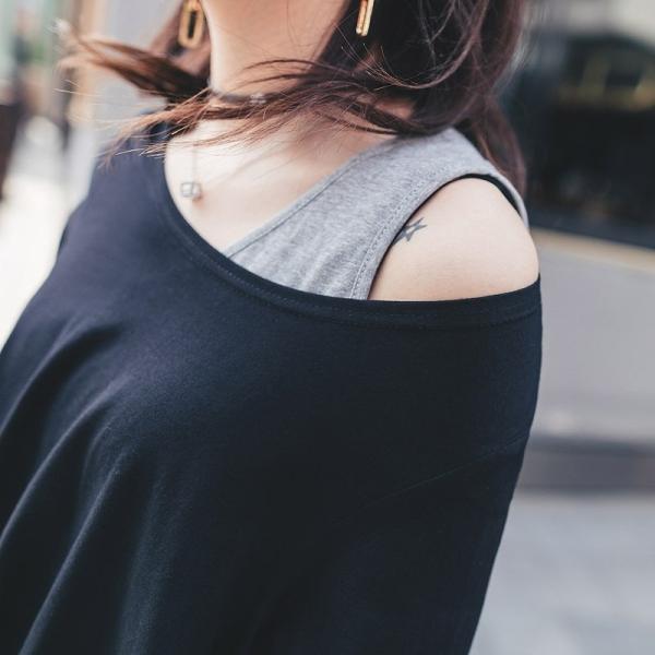 レディース　2点セット　ワンピース　ノースリーブ　ミニ丈　長袖　羽織　シンプル　カジュアル　キュート　可愛い　フェミニン　きれいめ　上品　エレガント　おしゃれ　お出かけ　お呼ばれ　ブラック×グレー　フリーサイズ　ワンサイズ　送料無料