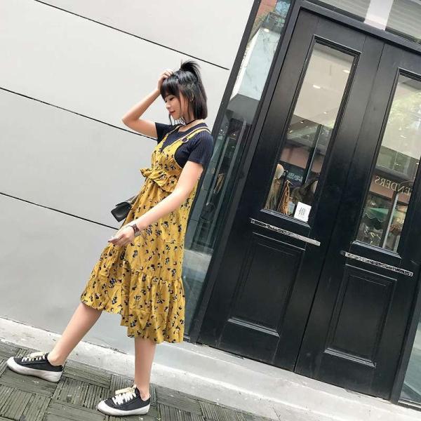 レディース　シフォン　ワンピース　フィッシュテールスカート　ノースリーブ　ミモレ丈　花柄　ボタニカル柄　フレア　カジュアル　キュート　可愛い　フェミニン　きれいめ　上品　エレガント　おしゃれ　お出かけ　お呼ばれ　グリーン　イエロー　S　M　サイズ　送料無料